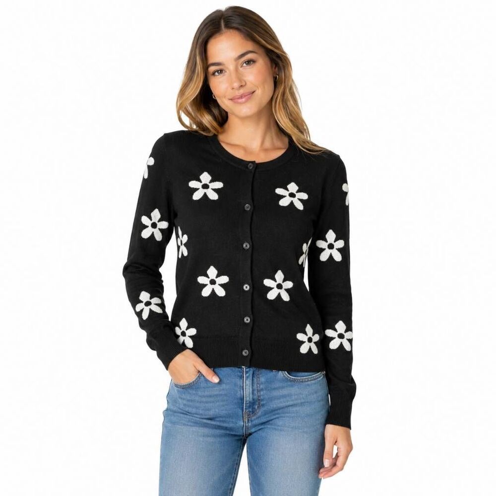 Maurices XS Black Floral Button Cardigan